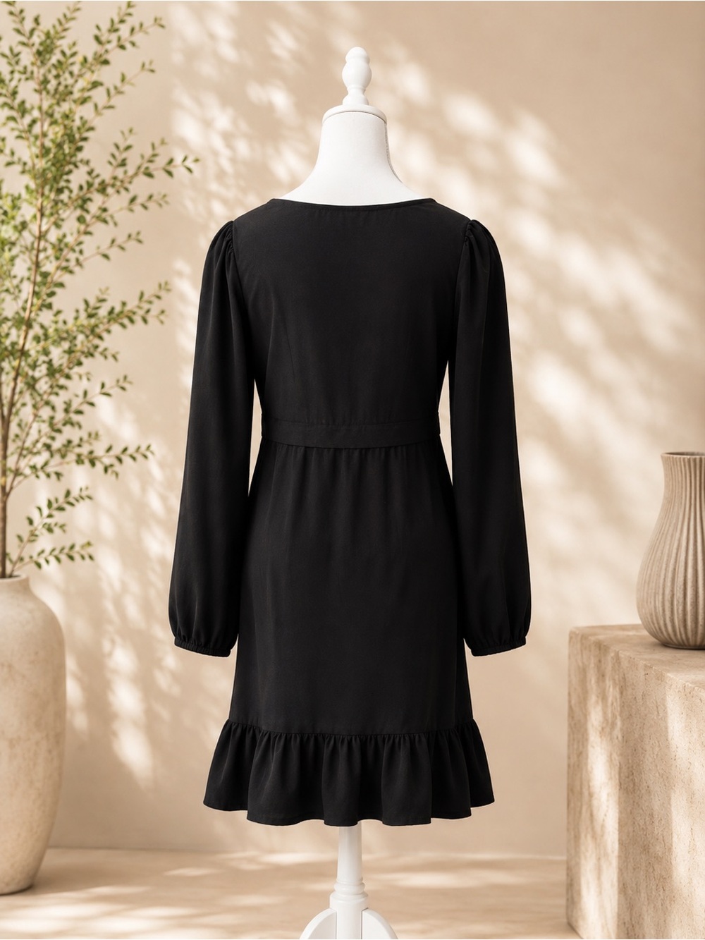 Angie Black Midi Dress with White & Tan Embroidered Yoke - Picture 2 of 5